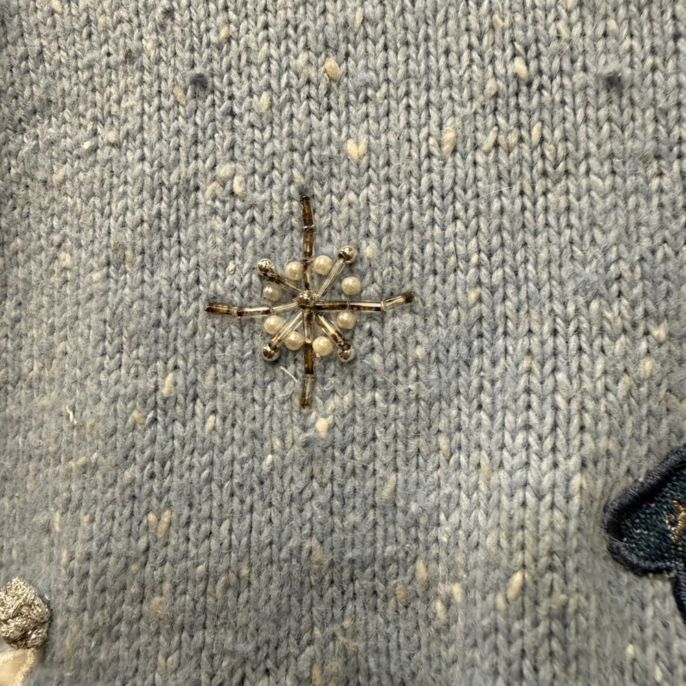 Vintage Bobbie Brooks Vest Angora Blend Blue Snowman‎ Knit Sweater Zip Front M/L - Picture 6 of 13